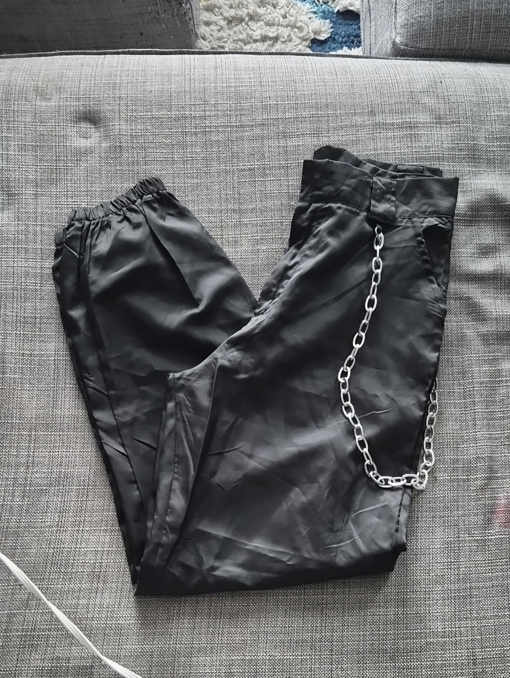 Women's Black Jogger Pants with Removable Chain